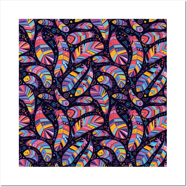 Colorful feathers pattern Wall Art by yuliia_bahniuk